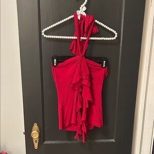 BCBGMaxAzria Red Ruffle Tank Top